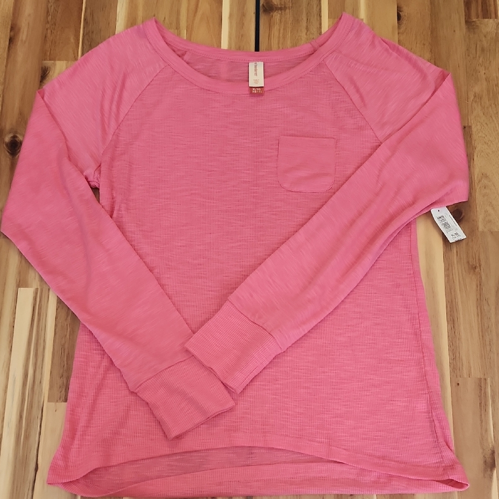 Juniors NWT Pink Long Sleeve Waffle Raglan T Shirt - Size XL